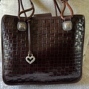 Brighton Vintage Brown Woven Leather Tote Bag